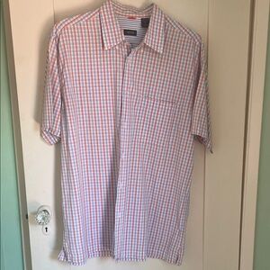 Izod Men's Casual Pink and Blue Plaid Shirt